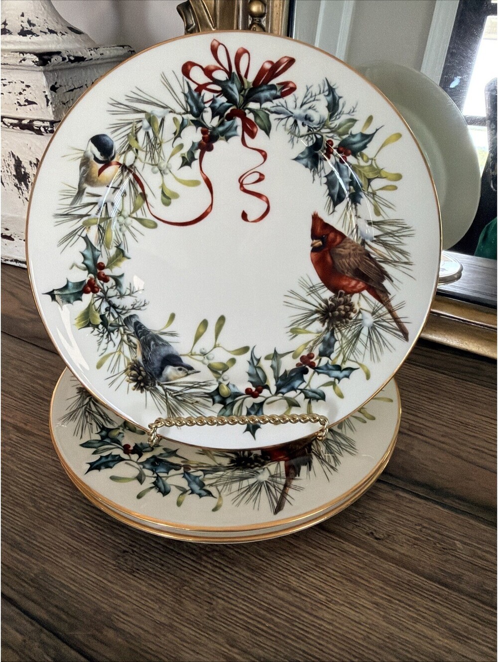 Lenox Winter Greetings Catherine McClung Salad Plates 8" Set of 3 USA Mint